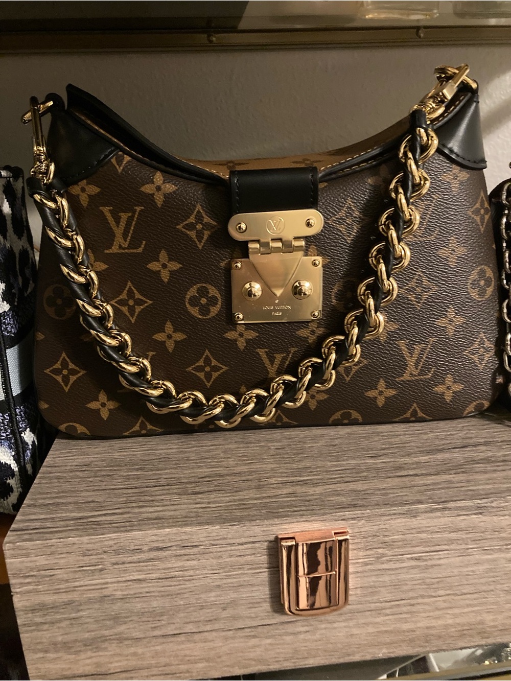 Louis Vuitton Brown Monogram Shoulder Bag with Gold Chain